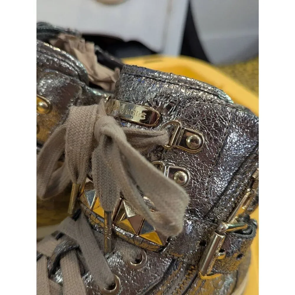 Michael Michael Kors Glam Studded Gold Crackle High-Top Sneakers 9.5 Festival
